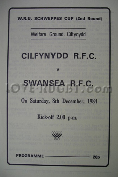 1984 Cilfynydd v Swansea  Rugby Programme