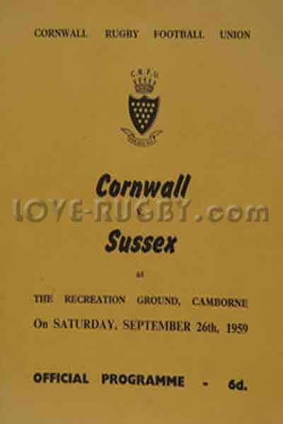 1959 Cornwall v Sussex  Rugby Programme