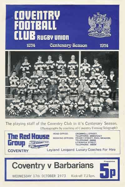 1973 Coventry v Barbarians  Rugby Programme