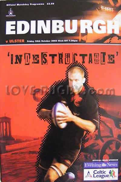 2003 Edinburgh v Ulster  Rugby Programme