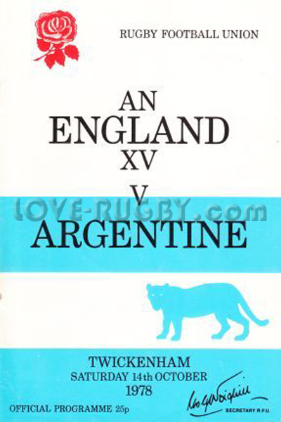 1978 England v Argentina  Rugby Programme