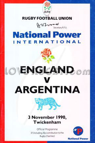 1990 England v Argentina  Rugby Programme