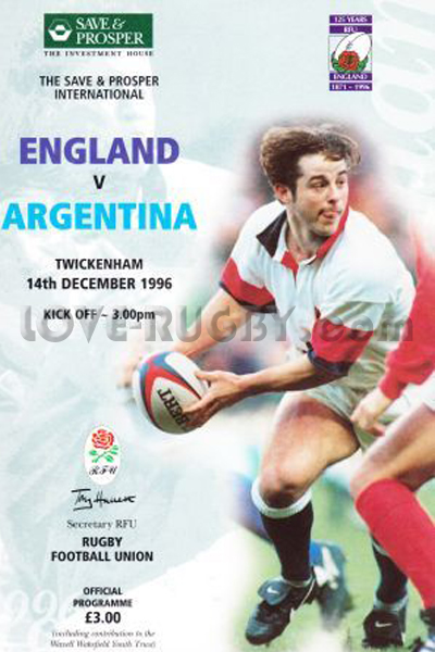 1996 England v Argentina  Rugby Programme