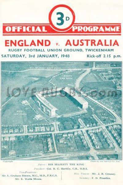 1948 England v Australia  Rugby Programme