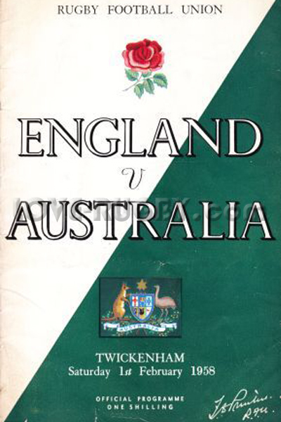 1958 England v Australia  Rugby Programme