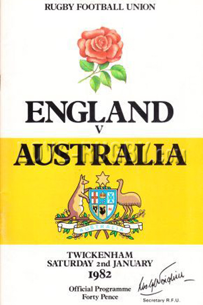 1982 England v Australia  Rugby Programme