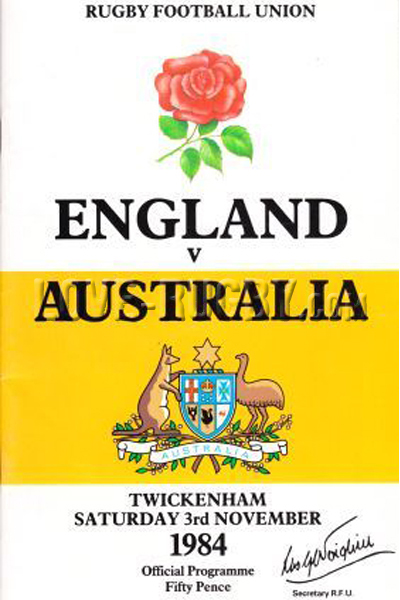 1984 England v Australia  Rugby Programme