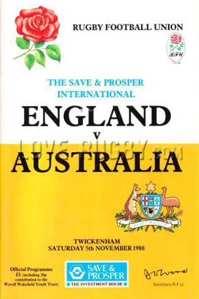 1988 England v Australia  Rugby Programme