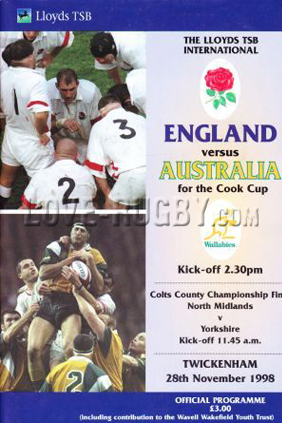 1998 England v Australia  Rugby Programme