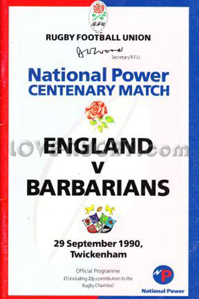 1990 England v Barbarians  Rugby Programme