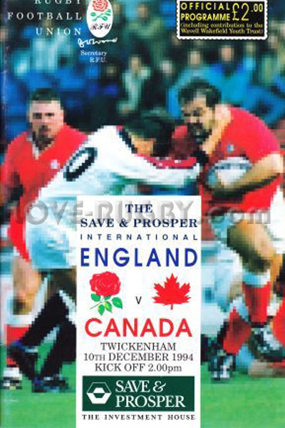 1994 England v Canada  Rugby Programme