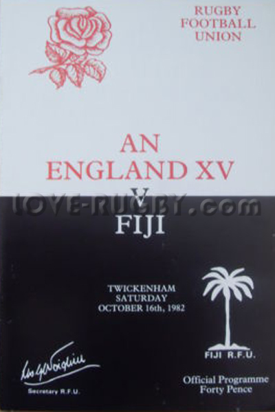 1982 England v Fiji  Rugby Programme