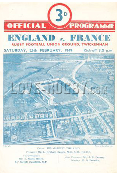1949 England v France  Rugby Programme