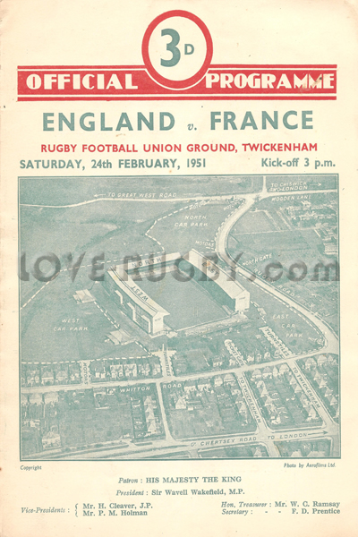 1951 England v France  Rugby Programme