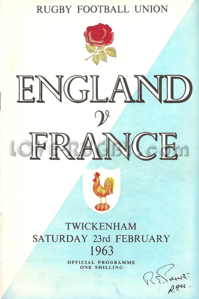 1963 England v France  Rugby Programme