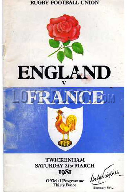 1981 England v France  Rugby Programme