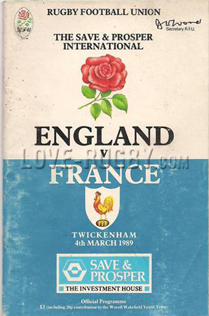 1989 England v France  Rugby Programme