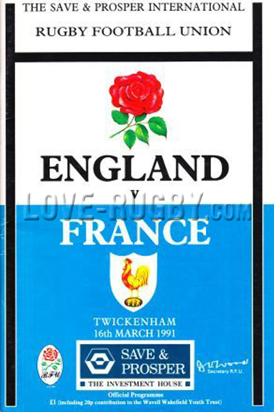 1991 England v France  Rugby Programme