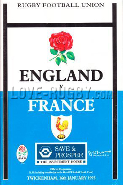 1993 England v France  Rugby Programme