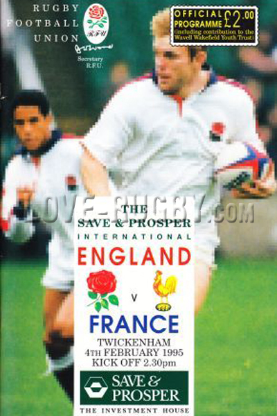 1995 England v France  Rugby Programme