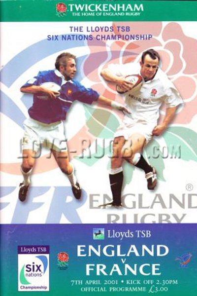 2001 England v France  Rugby Programme