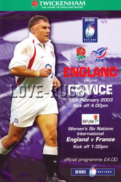 2003 England v France  Rugby Programme