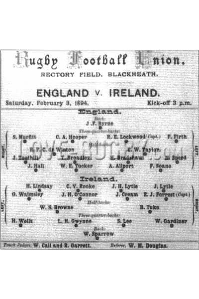 1894 England v Ireland  Rugby Programme