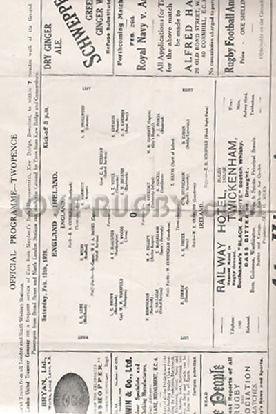 1921 England v Ireland  Rugby Programme