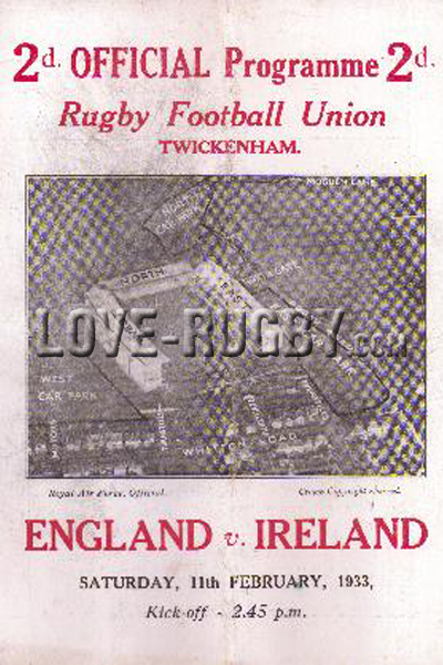1933 England v Ireland  Rugby Programme