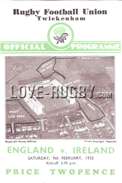 1935 England v Ireland  Rugby Programme