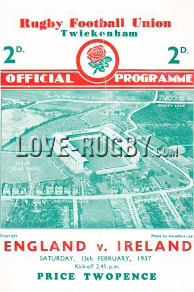 1937 England v Ireland  Rugby Programme