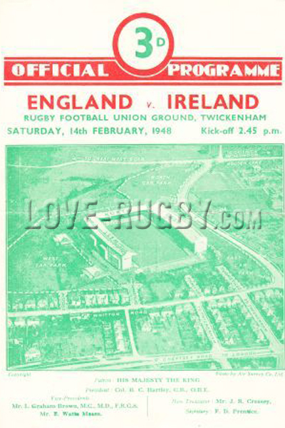 1948 England v Ireland  Rugby Programme