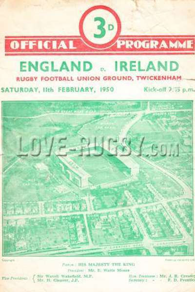 1950 England v Ireland  Rugby Programme