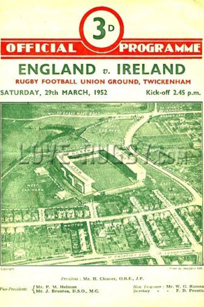 1952 England v Ireland  Rugby Programme