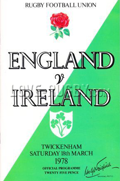 1978 England v Ireland  Rugby Programme