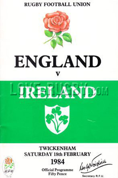 1984 England v Ireland  Rugby Programme