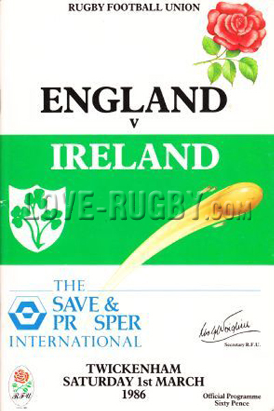 1986 England v Ireland  Rugby Programme