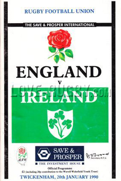 1990 England v Ireland  Rugby Programme