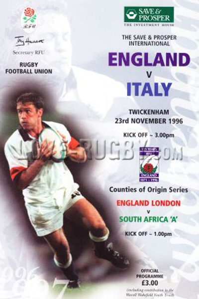 1996 England v Italy  Rugby Programme