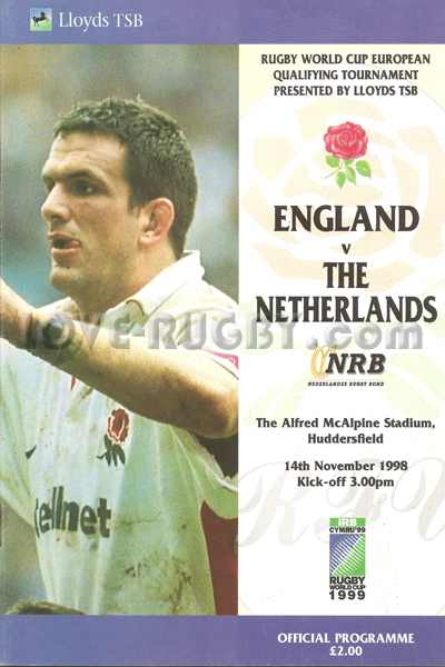 1998 England v Netherlands  Rugby Programme