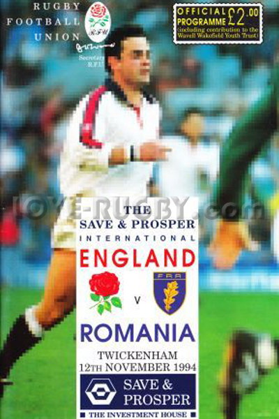 1994 England v Romania  Rugby Programme
