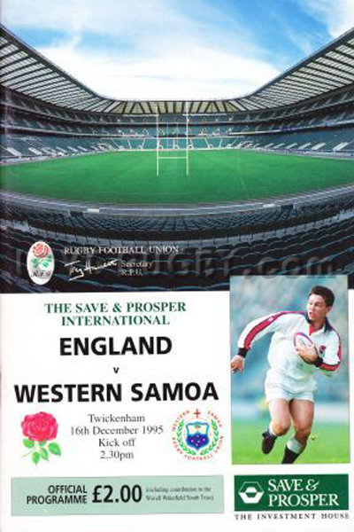 1995 England v Samoa  Rugby Programme