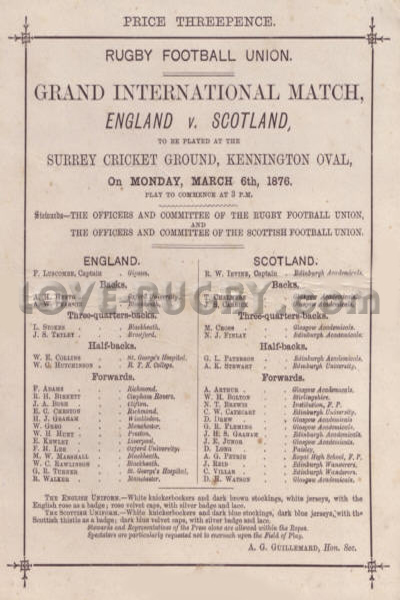 1876 England v Scotland  Rugby Programme