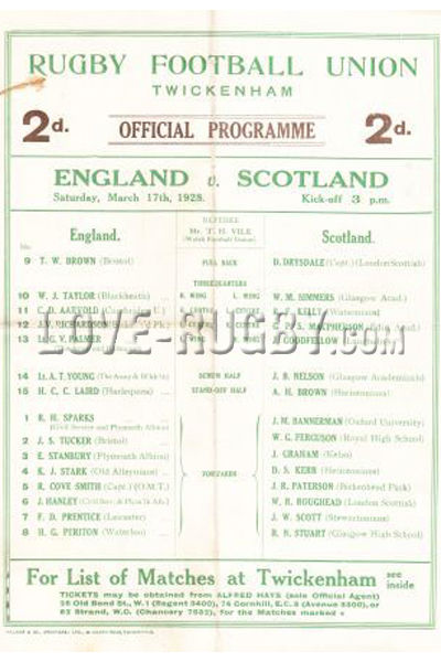 1928 England v Scotland  Rugby Programme
