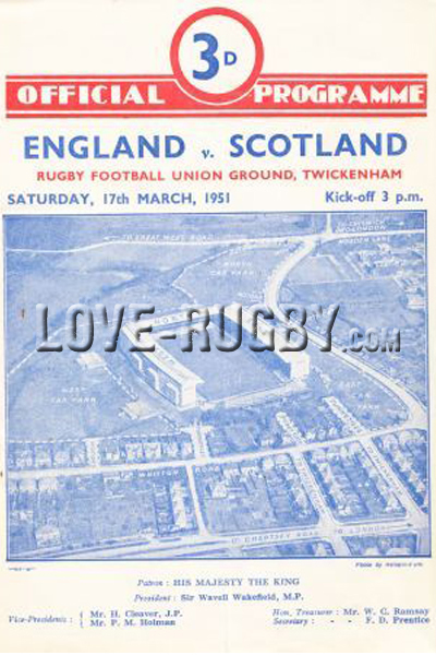 1951 England v Scotland  Rugby Programme
