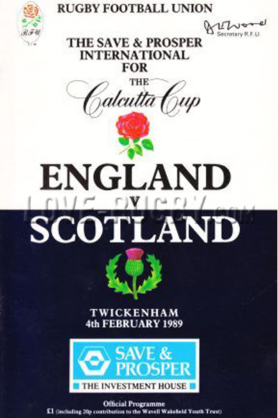 1989 England v Scotland  Rugby Programme