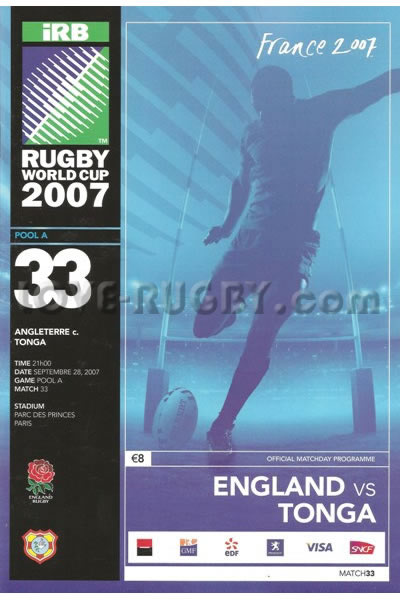 2007 England v Tonga  Rugby Programme