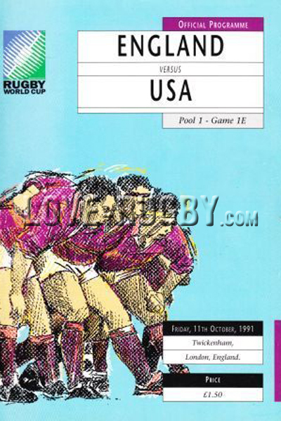 1991 England v USA  Rugby Programme