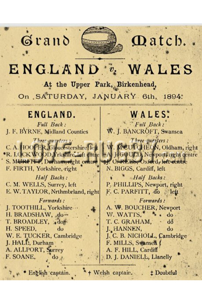 1894 England v Wales  Rugby Programme