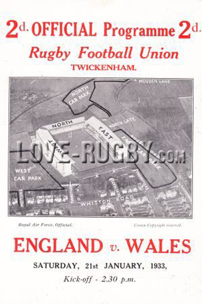 1933 England v Wales  Rugby Programme